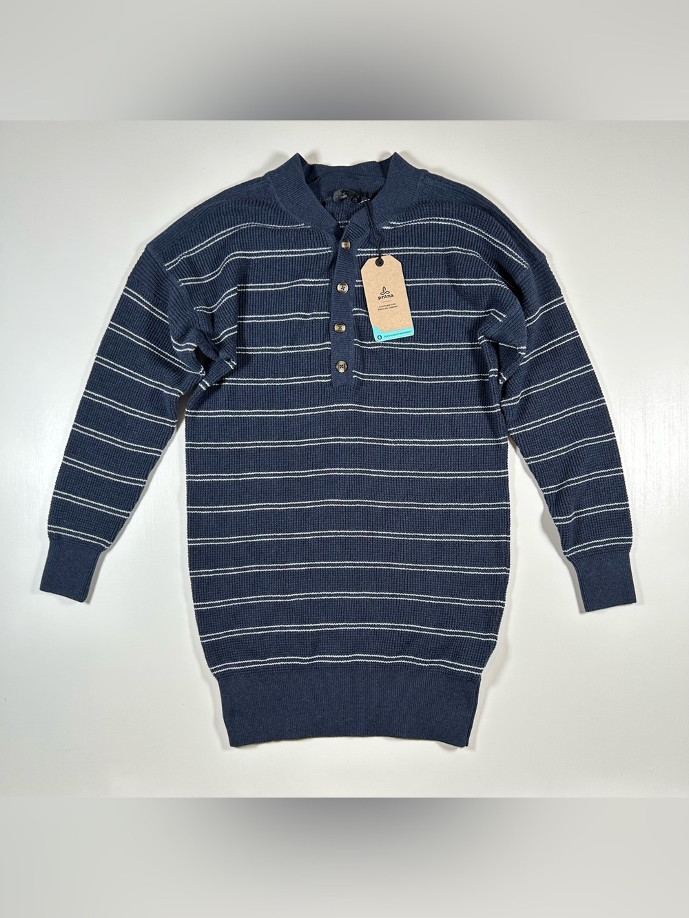 Prana Sweater Dress Navy Blue White Striped Cotton Merino Wool Womens Size Small